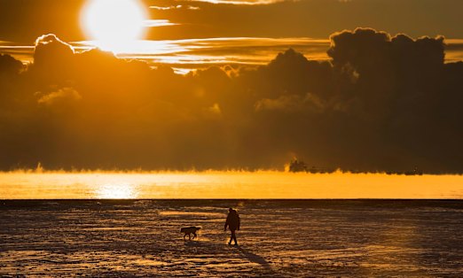 Who will take responsibility if the geoengineers get it wrong? Snow on a beach in Toronto, 2017.