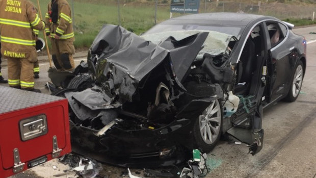 A traffic collision involving a Tesla Model S sedan in Utah in May last year.