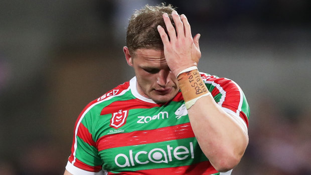 One chance left: George Burgess leaves the field after the humbling loss to the Roosters at the SCG.