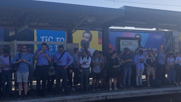 Stations platforms are crowded after the faulty train caused delays of up to 90 minutes. 