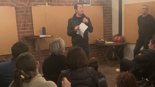 City of Yarra councillor Stephen Jolly addresses a second meeting of residents concerned about the safe injecting room in Richmond.