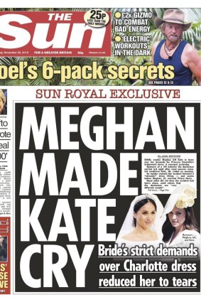 The front page of a tabloid in England displaying negative stories about Princess Meghan Markle. Image supplied.