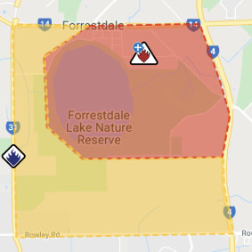 An emergency warning has been issued for residents to the east of Forrestdale Lake.