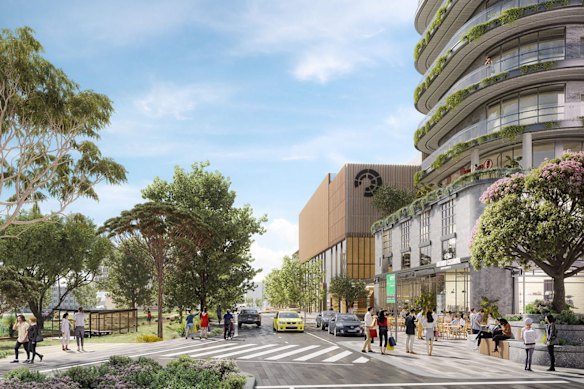 An artist’s impression of the precinct around the Cheltenham SRL station.