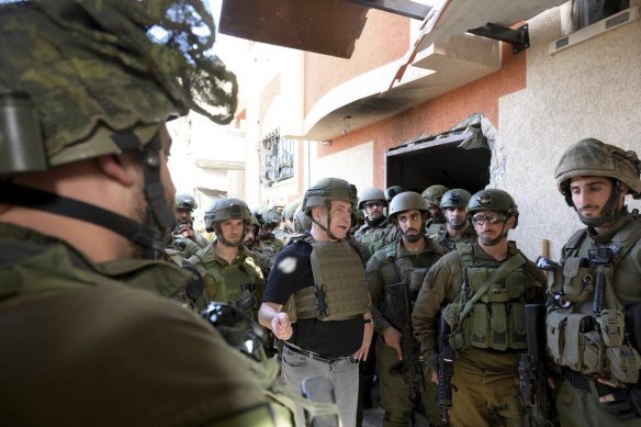 Israeli Prime Minister Benjamin Netanyahu visiting Israeli troops in Gaza last week.