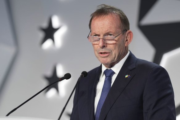 Former PM Tony Abbott addresses the Kyiv Security Forum.