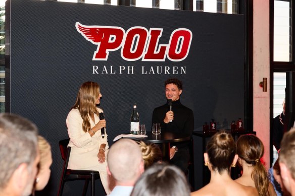 Taking the heat: Lando Norris kept toasty warm in a skivvy at the Ralph Lauren event.