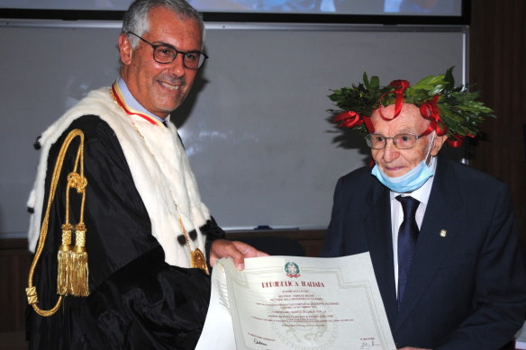 Giuseppe Paterno, 96, right, graduated from University of Palermo with a degree in history and philosophy, becoming the oldest person in Italy to do so.