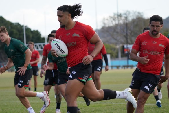 Let It Flow ... the Souths backrower - and his hair - in full flight at training.