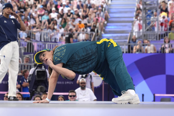 Rachael Gunn, known as B-Girl Raygun, during her performance at La Concorde.