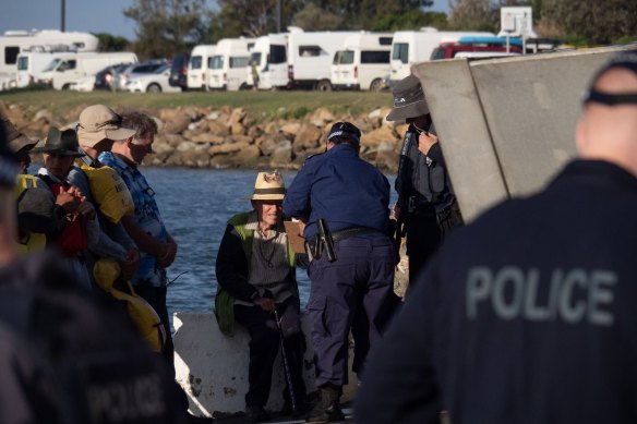 Alan Stuart’s boat was towed back to a jetty before he was arrested on land. 