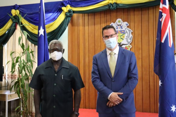 Solomon Islands PM Manasseh Sogavare met Australia’s Pacific Minister Zed Seselja in Honiara this month.