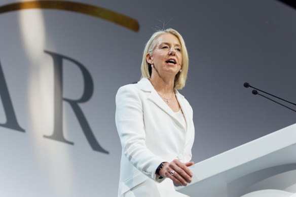 Bridget McKenzie speaking at the Alliance for Responsible Citizenship conference in London.