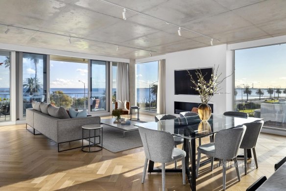 The luxury apartment has bay views.