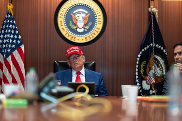 US President Donald Trump in the White House situation room at the weekend.