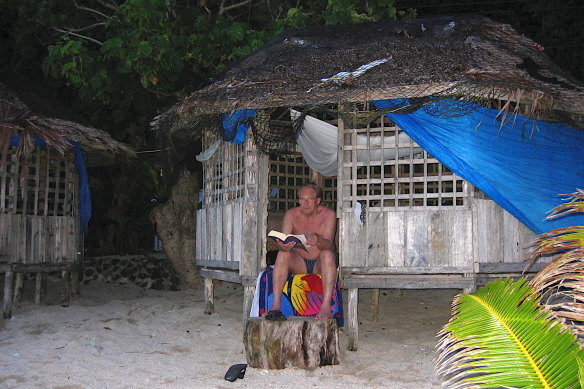 Travelling man: Peter Barnard outside a hut in Samoa.