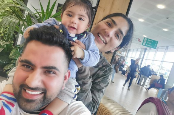Aman and Preet Chechi with their son Gurman, pictured in December 2019 just before he travelled to India with his grandparents.