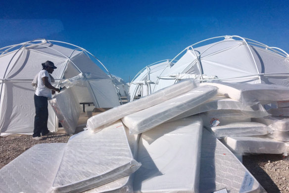 Mattresses and relief tents set up for Fyre Festival, which promised a lush experience for attendees. 