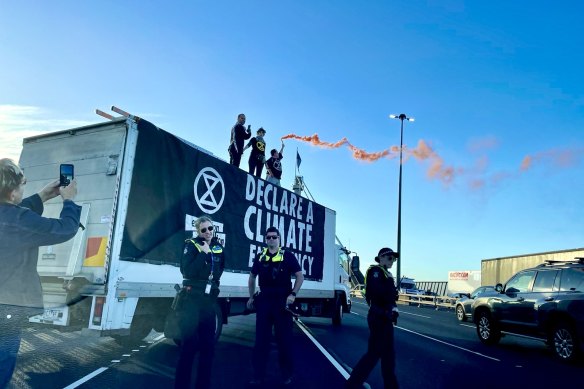 Extinction Rebellion protesters have caused traffic chaos on the West Gate Bridge.