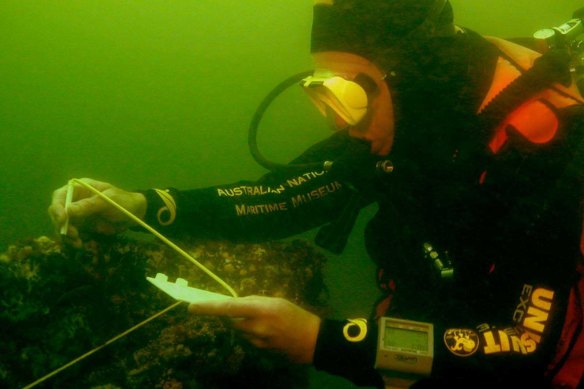 A maritime museum diver at what is believed to be the wreck of HMB Endeavour.