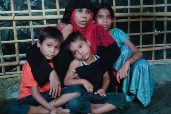 Rohingya woman Noyona Khantun and her surviving children reached Bangladesh on Saturday after hiding for days on the Myanmar side of the border. 