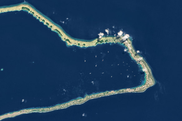 A satellite view of Majuro, the capital of the Marshall Islands.