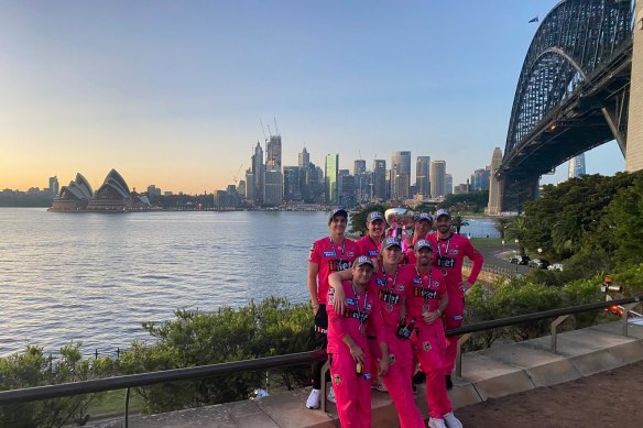 The Sixers took to Sydney Harbour to watch the sunrise following their win. 