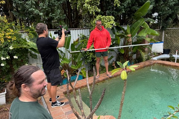 Scott Miller with the crew filming the ABC documentary Deep End: The Scott Miller Story.