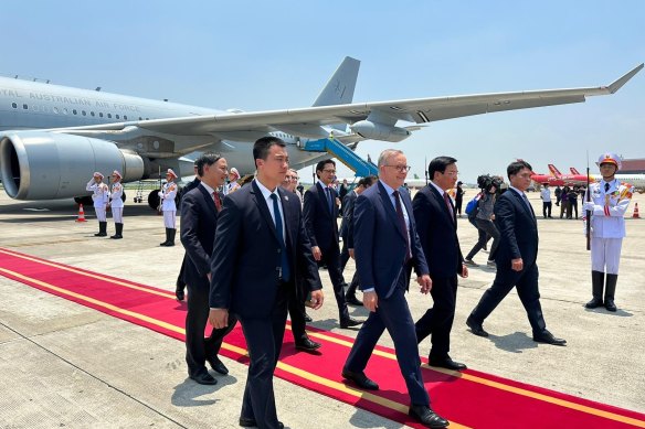 Albanese arriving in Hanoi, Vietnam.