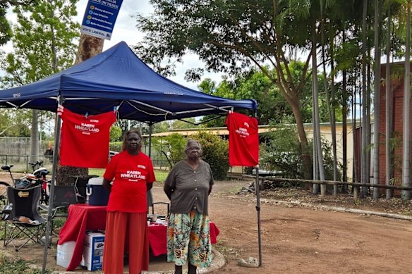 Kathy O’Reeri and Jean O’Reeri at the Kununurra polling station in Western Australia on Wednesday.
