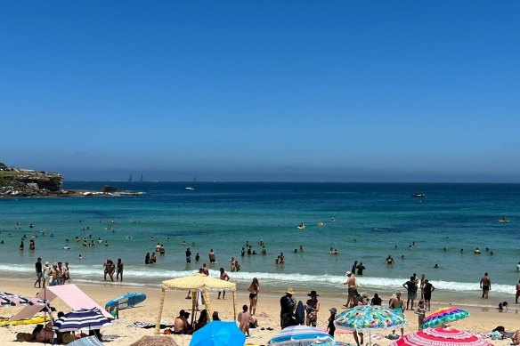 Boats can be seen from Bondi Beach as they head down the coast.