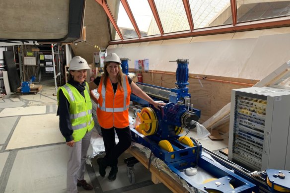 Current CEO Louise Herron with Sydney Symphony Orchestra chief conductor Simone Young during the Concert Hall redevelopment last year.