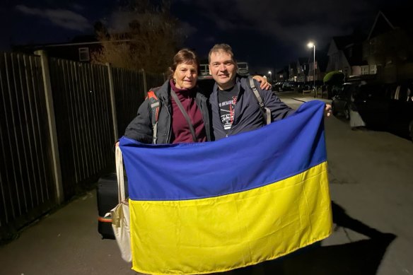 Claire Oelrichs alongside Sergiy, who sources vehicles for the Ukrainian army.