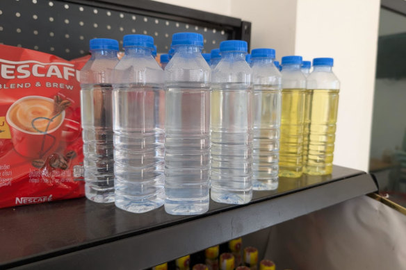 The 60¢ bottles of vodka available from a shop in the village of Vang Vieng