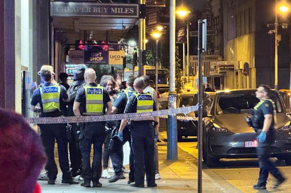 Police officers at the scene in Footscray on Thursday night.