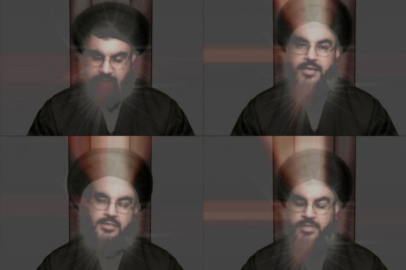 A still from Sabsabi’s video installation You (2007), showing then-Hezbollah leader Hassan Nasrallah.