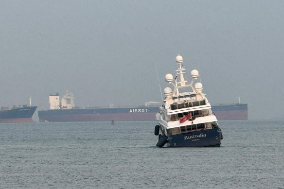 The super yacht Australia stranded off the coast of Singapore on Monday afternoon.