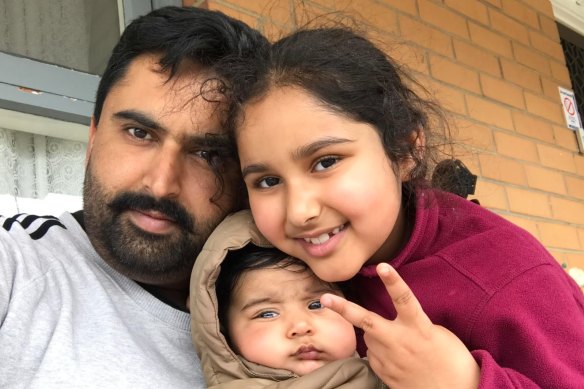 Sikander Kang with his then newborn son, Viraj, in Melbourne in April 2018, and daughter Sehar. Viraj is now three.