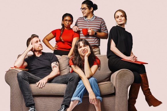 The cast of PIP Theatre’s production of Van Badham’s play Banging Denmark – a dark comedy of sexual mores in the internet age.