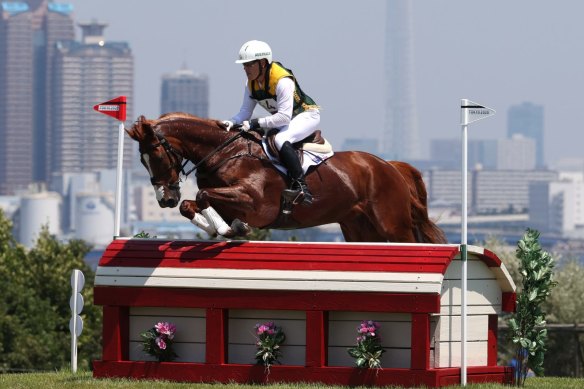 Andrew Hoy riding Vassily de Lassos during the cross-country eventing at the Tokyo Olympics on Saturday.