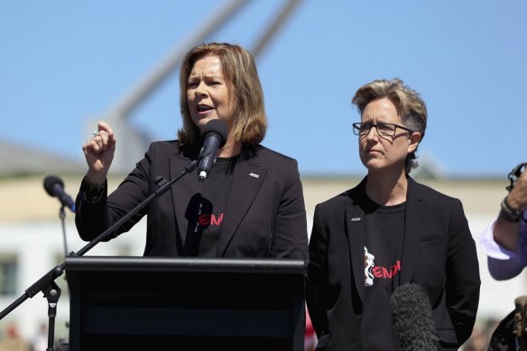 The ACTU’s Michele O’Neil and Sally McManus were speakers at the March 4 Justice rally in Canberra.
