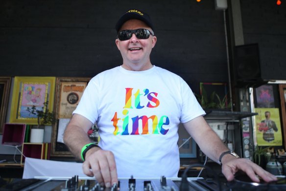 Albanese performing a DJ set during an event in his electorate in Marrickville in 2017.