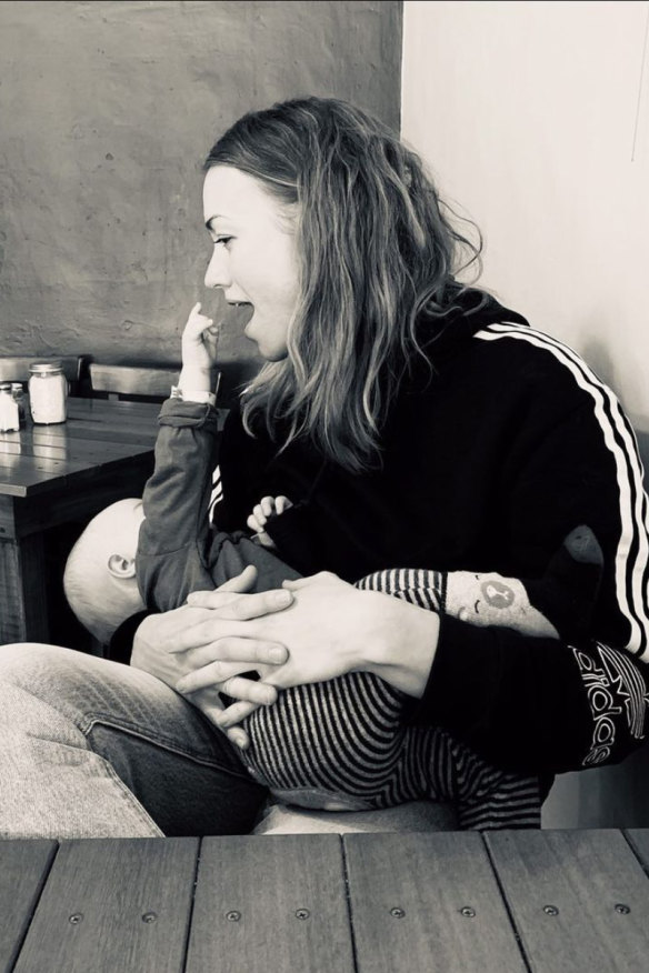 Strahovski in 2019 with son William.