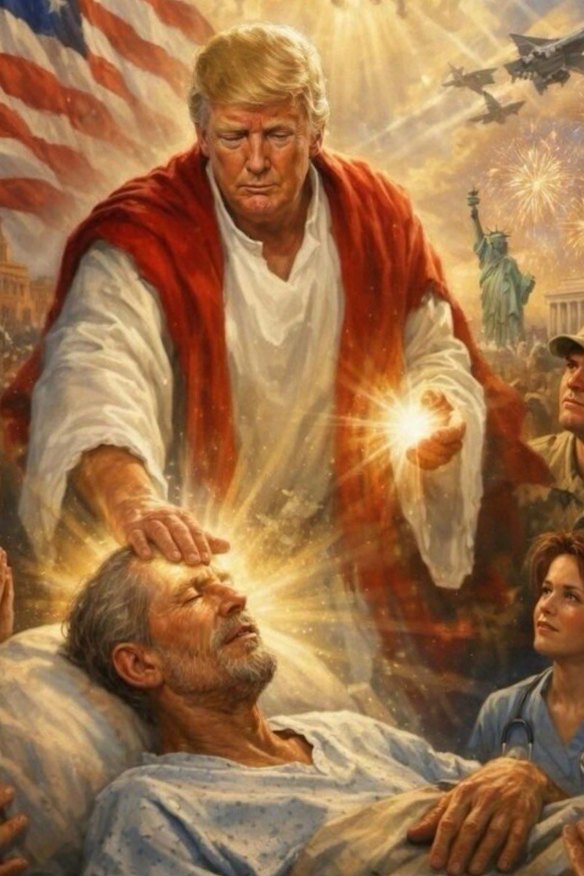 Donald Trump excluiu uma postagem nas redes sociais de uma imagem que o retratava como Jesus Cristo.