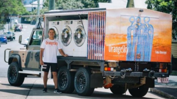 Orange Sky co-founder Nic Marchesi with the Phytham truck, which will head up to the Lockhart River on Wednesday.