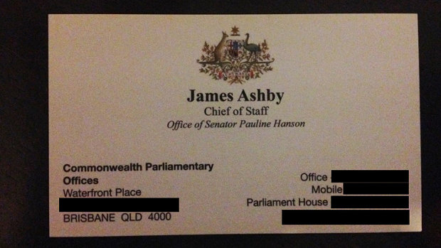 A security guard witnessed One Nation staffer James Ashby flying a drone near Stanwell power station, south-west of Rockhampton on July 13. He is understood to have handed over a business card before leaving.