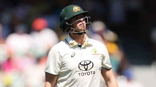 Dirty day: Steve Smith fell to a well-planned attack from India, the tourists finding an edge down leg side.