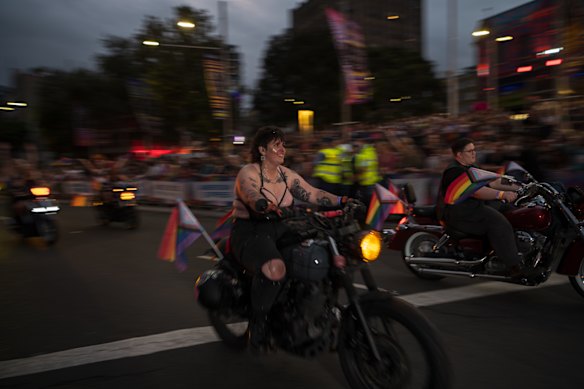 Dykes on bikes kick off the parade.