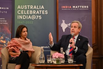 Lisa Singh, CEO of the Australia India Institute, and Barry O’Farrell, Australia’s High Commissioner to India, at the Australia India Institute.
