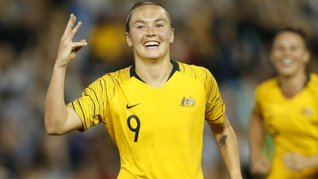 Good publicity: Caitlin Foord scored three for the Matildas in a brilliant performance against Chile in the Seven Consulting series.